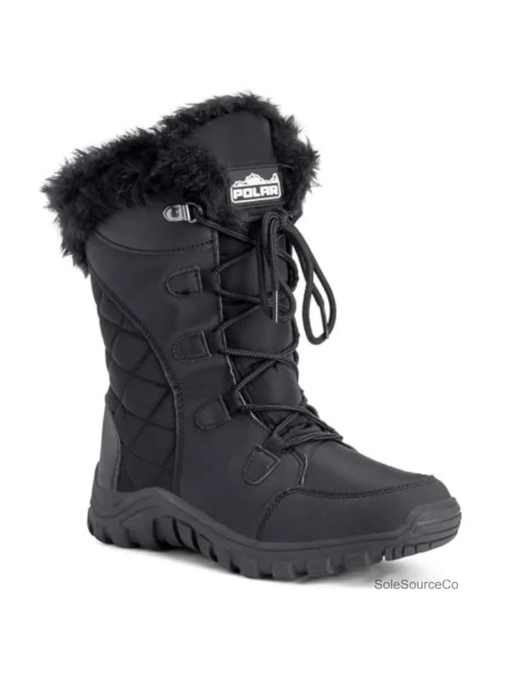 Women's Faux Fur Lined Quilted Lace Up Waterproof Winter Snow Boots Rubber Sole